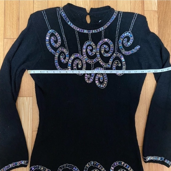 Vintage Angora Wool Silk Blend Bedazzled Embroidered Sequins Cozy Sweater Large - Picture 14 of 14